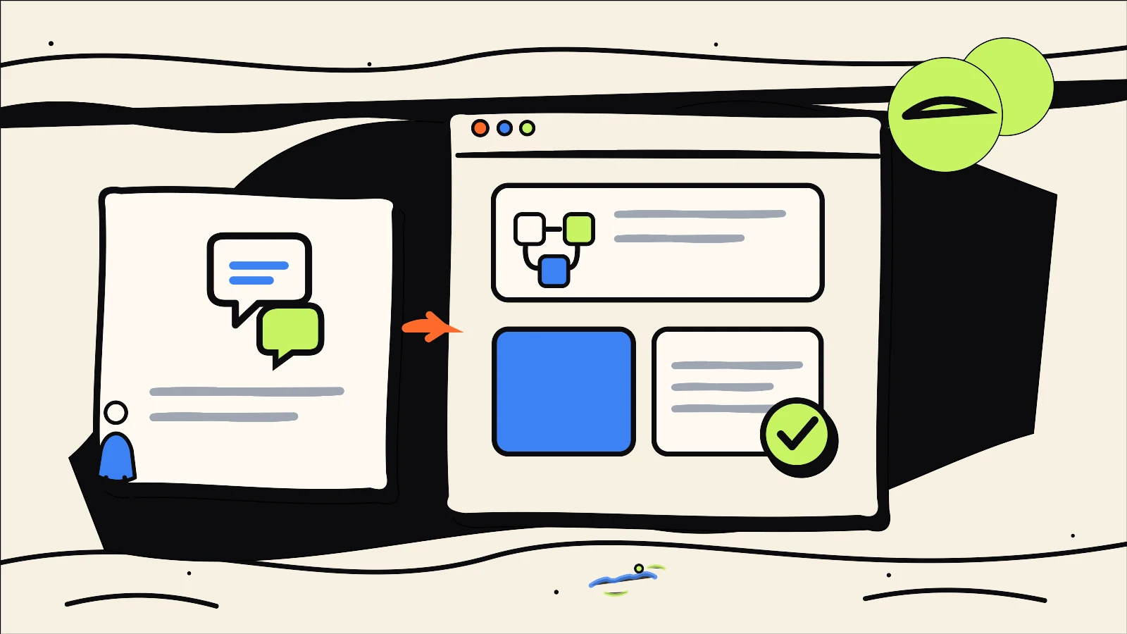 Hand-drawn editorial illustration supporting How to Create Brand Voice Guidelines a Team Can Use, using the 760 Studios ink, warm paper and bright accent colour style.