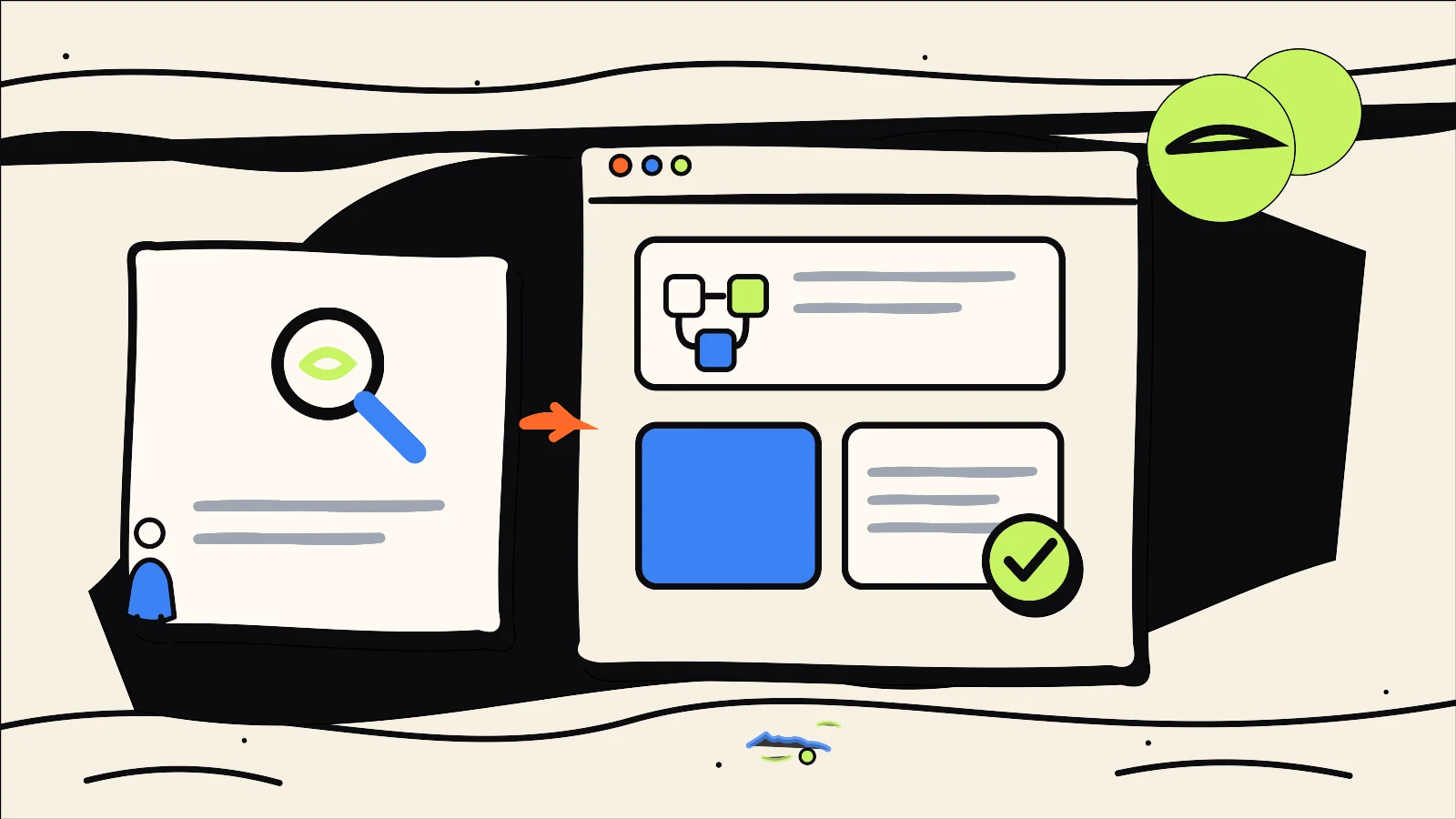 Hand-drawn editorial illustration supporting How to Check a Business Name Before Investing in Its Brand Identity, using the 760 Studios ink, warm paper and bright accent colour style.