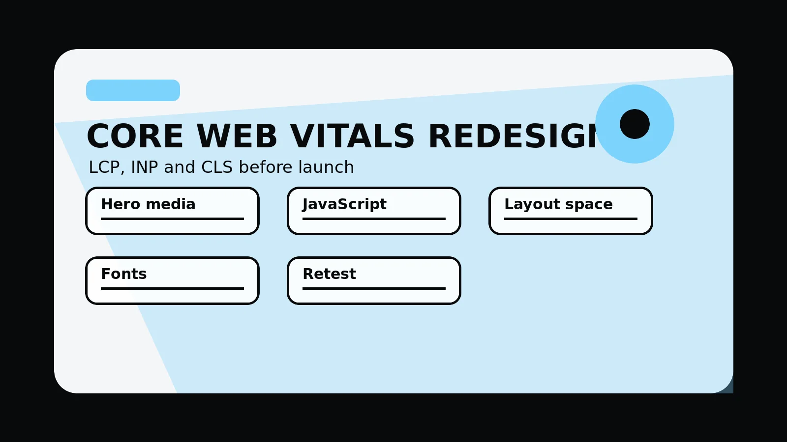 Original editorial image for Core Web Vitals Checklist For Website Redesigns, with an abstract seo composition in the 760 Studios black, white and orange visual style.