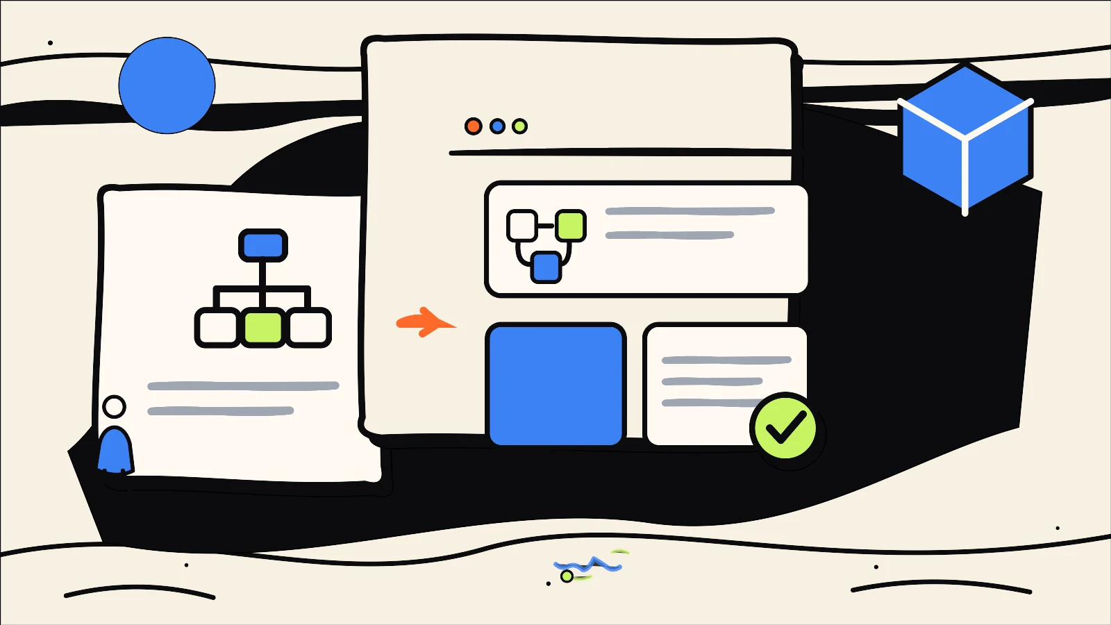Hand-drawn editorial illustration supporting Ecommerce Category Taxonomy: Organise a Product Catalogue, using the 760 Studios ink, warm paper and bright accent colour style.