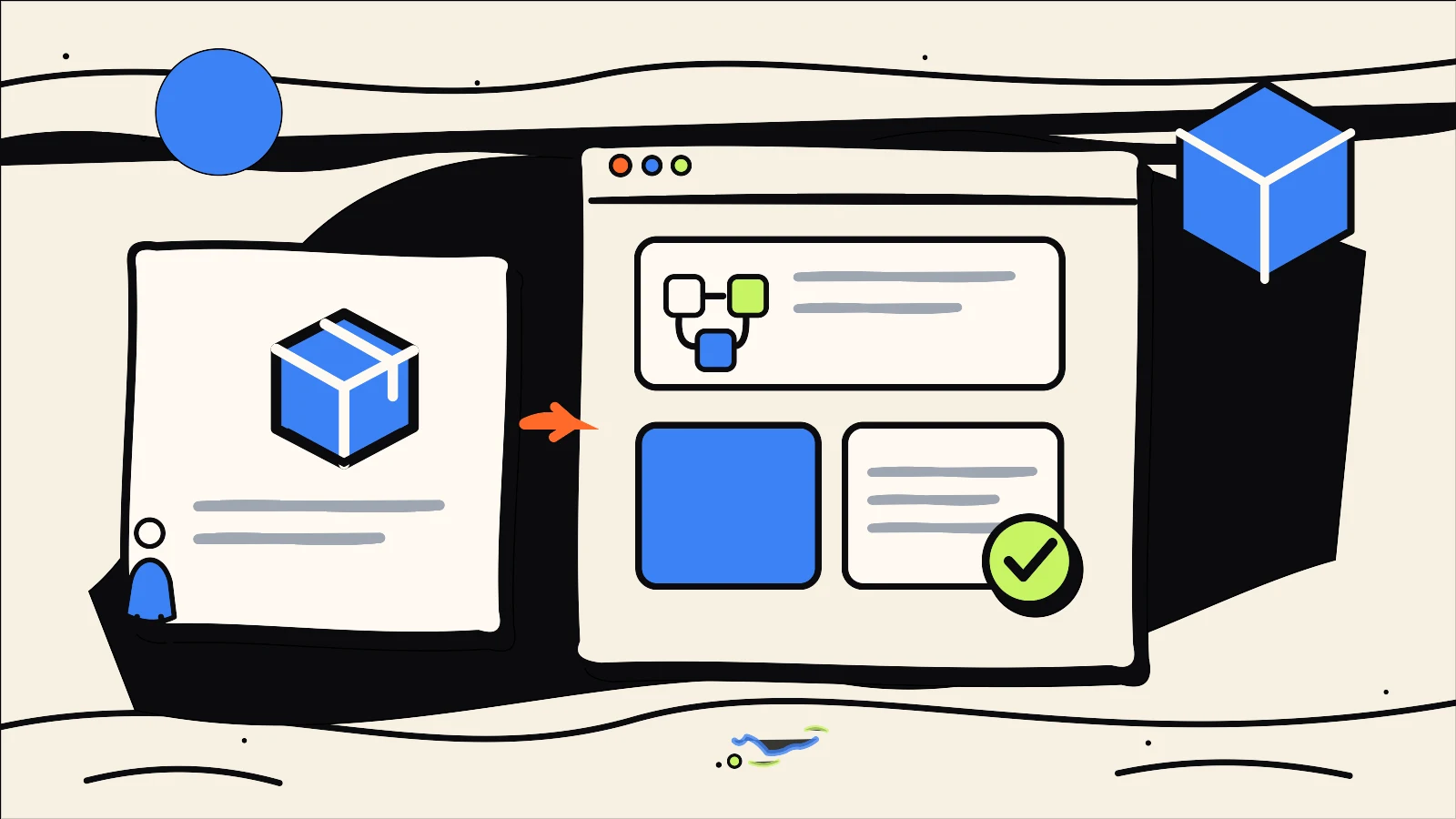 Hand-drawn editorial illustration supporting Ecommerce Delivery and Returns Pages: What Customers Need to Know, using the 760 Studios ink, warm paper and bright accent colour style.