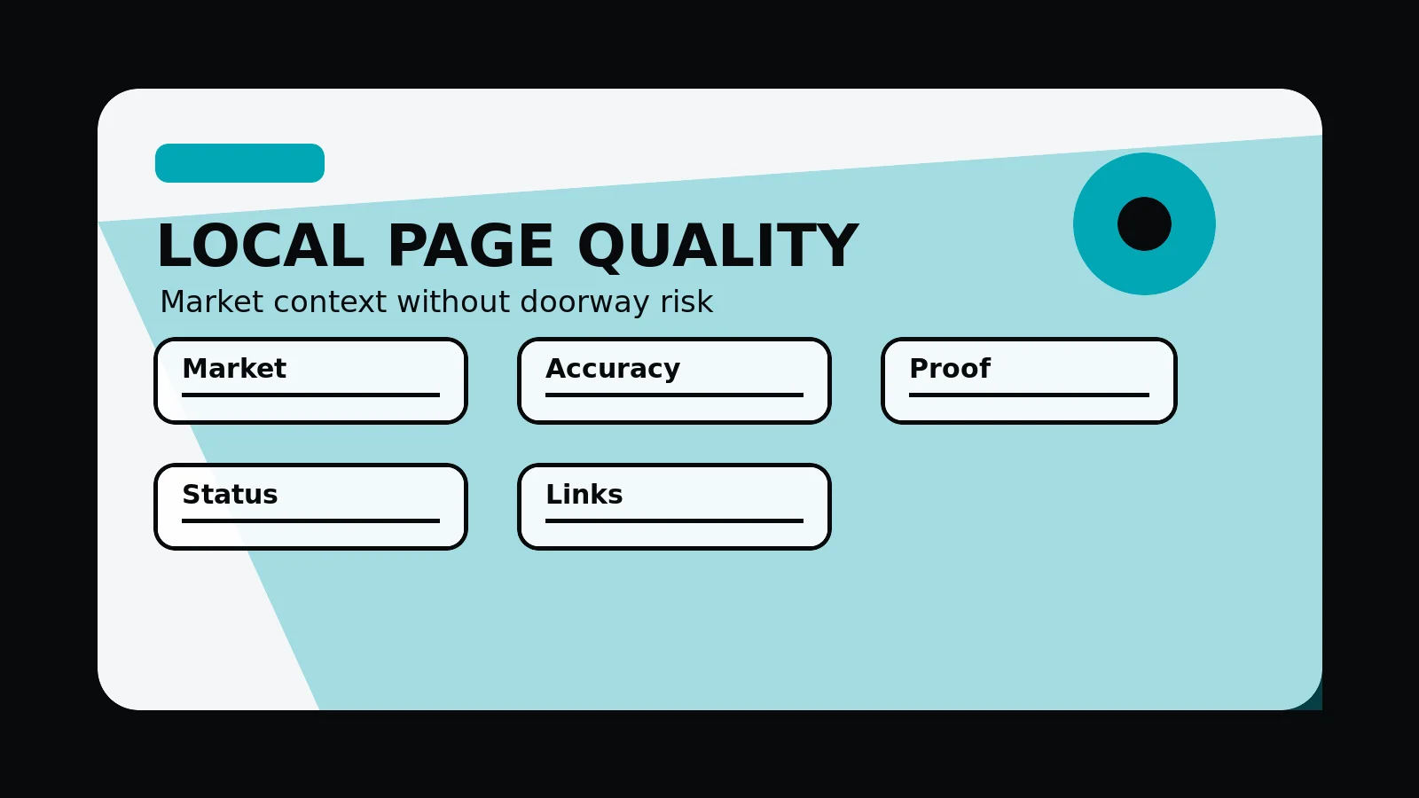 Original editorial image for How To Build Local SEO Pages Without Doorway Risk, with an abstract seo composition in the 760 Studios black, white and orange visual style.