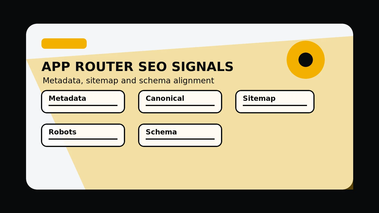 Original editorial image for Next.js App Router, Metadata, Sitemap And Schema, with an abstract next.js composition in the 760 Studios black, white and orange visual style.