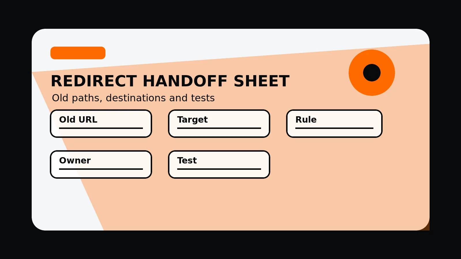 Original editorial image for Redirect Map Template For Website Redesigns, with an abstract redesign composition in the 760 Studios black, white and orange visual style.
