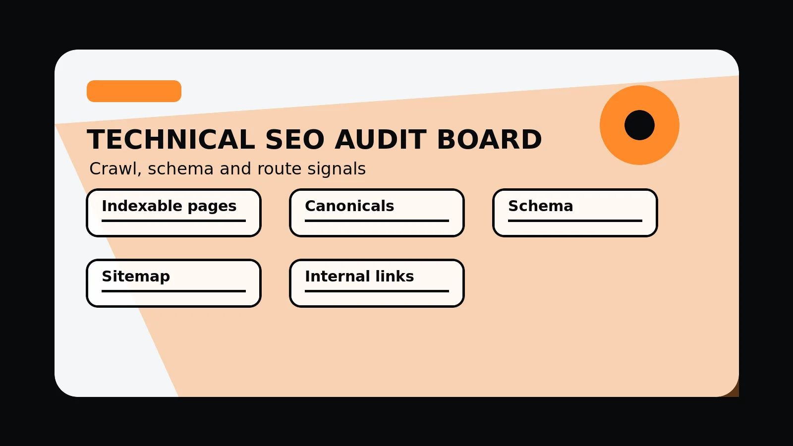 Original editorial image for Technical SEO Audit Checklist For Agency Websites, with an abstract seo composition in the 760 Studios black, white and orange visual style.