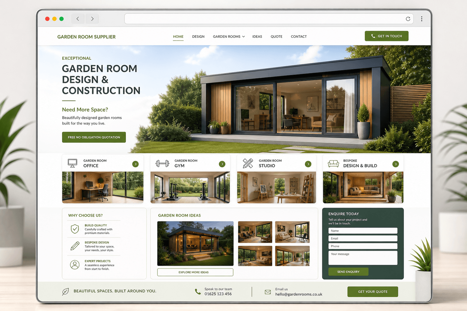 Project presentation for the Cheshire Garden Rooms client website project.