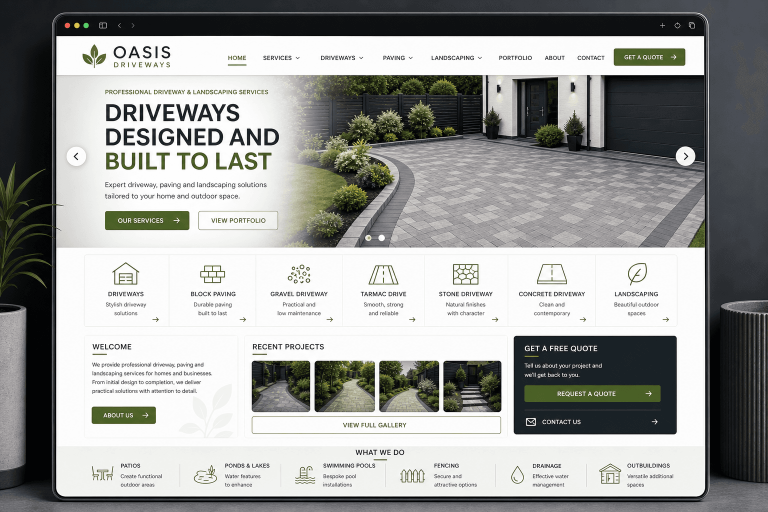 Project presentation for the Oasis Driveways client website project.